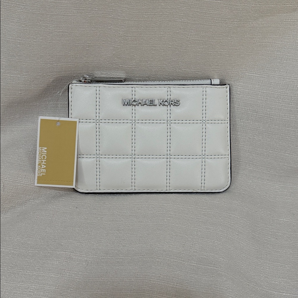 Michael Kors Optic White Jet Set Travel Quilted Coin Pouch